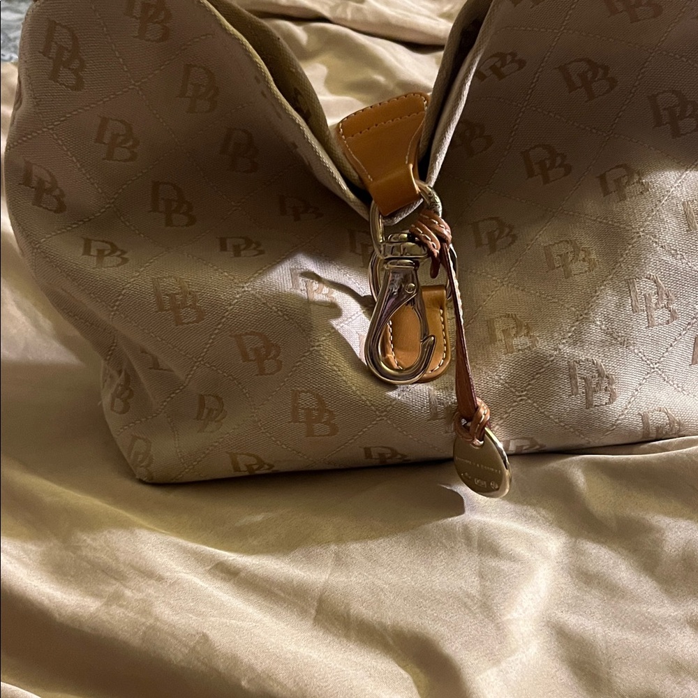 Dooney & Bourke Cream & Tan Logo Tote with Leather Trim - Picture 3 of 13